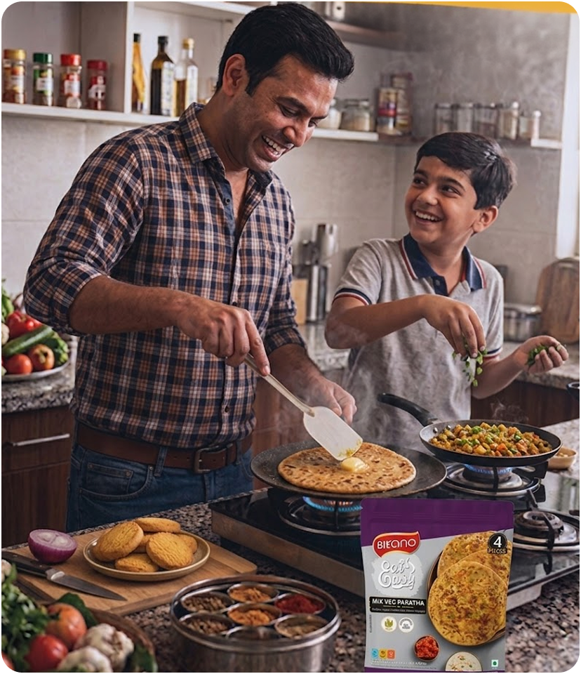 Father and son cooking together